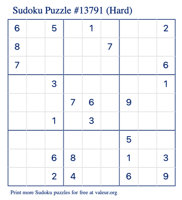 Free Printable Hard Sudoku Puzzle number 13791