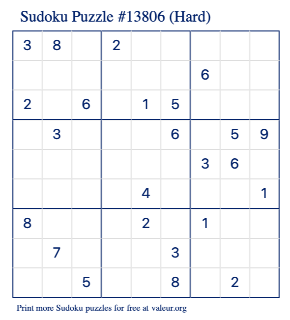 Free Printable Hard Sudoku Puzzle number 13806