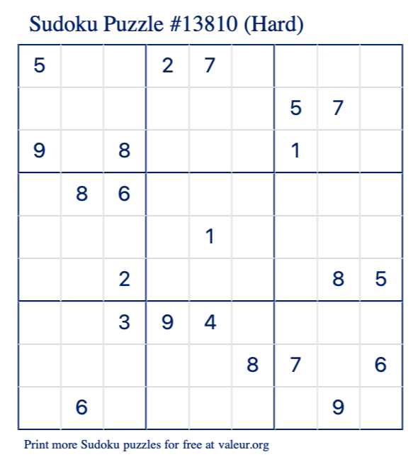 Free Printable Hard Sudoku Puzzle number 13810