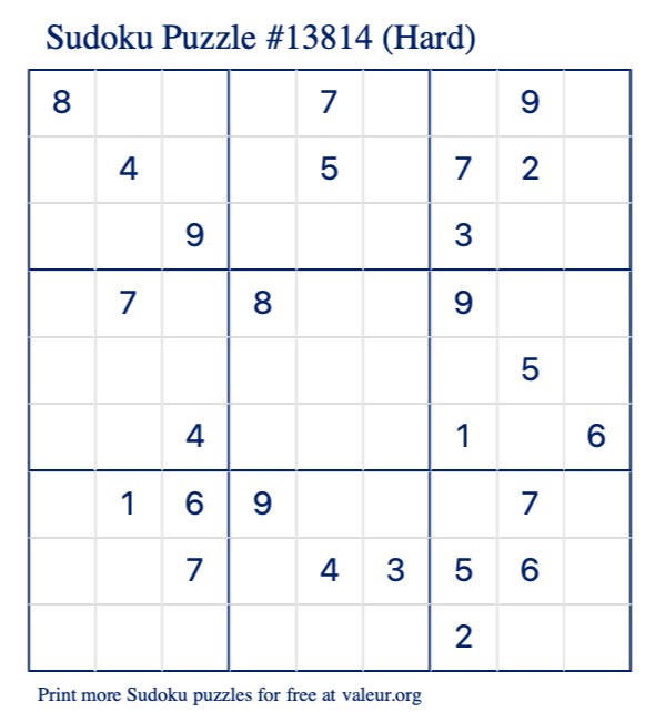Free Printable Hard Sudoku Puzzle number 13814