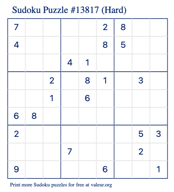 Free Printable Hard Sudoku Puzzle number 13817