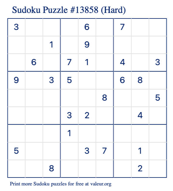 Free Printable Hard Sudoku Puzzle number 13858