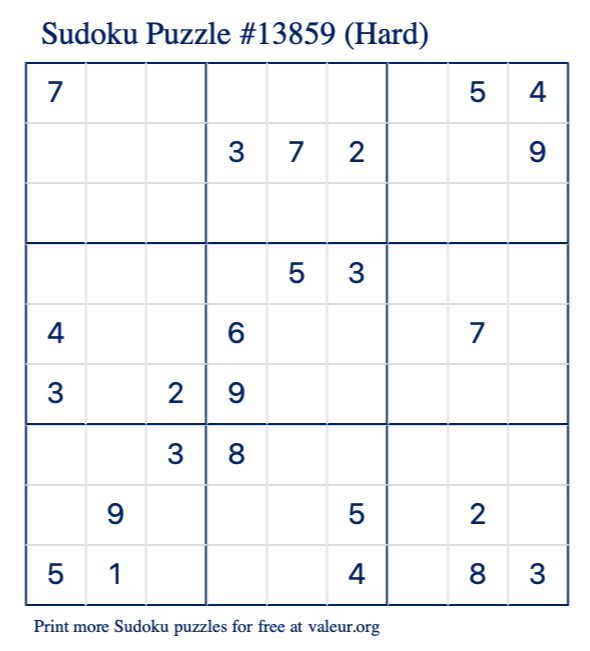 Free Printable Hard Sudoku Puzzle number 13859