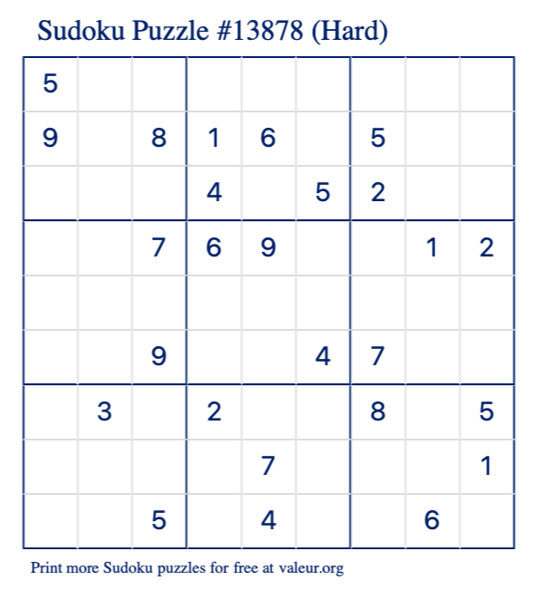 Free Printable Hard Sudoku Puzzle number 13878