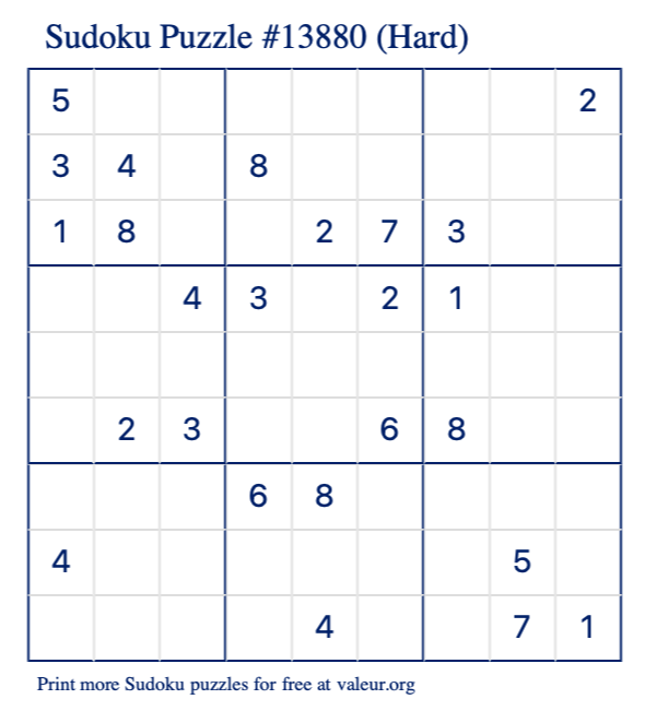 Free Printable Hard Sudoku Puzzle number 13880