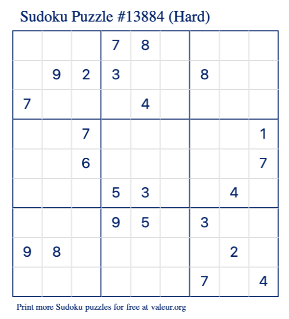 Free Printable Hard Sudoku Puzzle number 13884