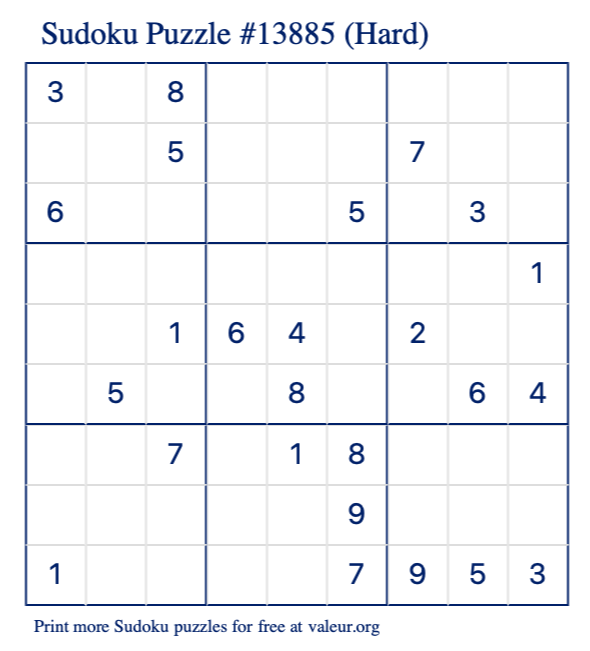 Free Printable Hard Sudoku Puzzle number 13885