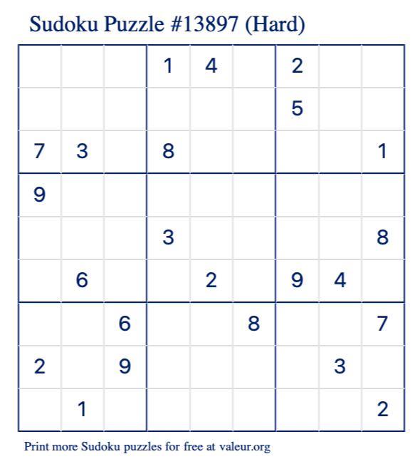 Free Printable Hard Sudoku Puzzle number 13897
