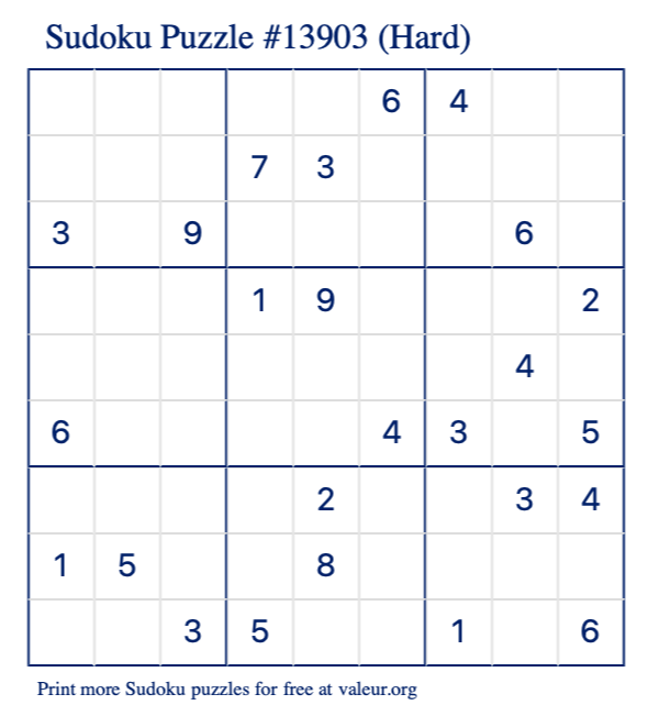Free Printable Hard Sudoku Puzzle number 13903