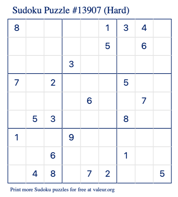 Free Printable Hard Sudoku Puzzle number 13907