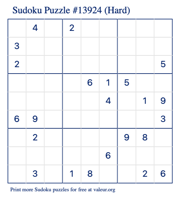Free Printable Hard Sudoku Puzzle number 13924
