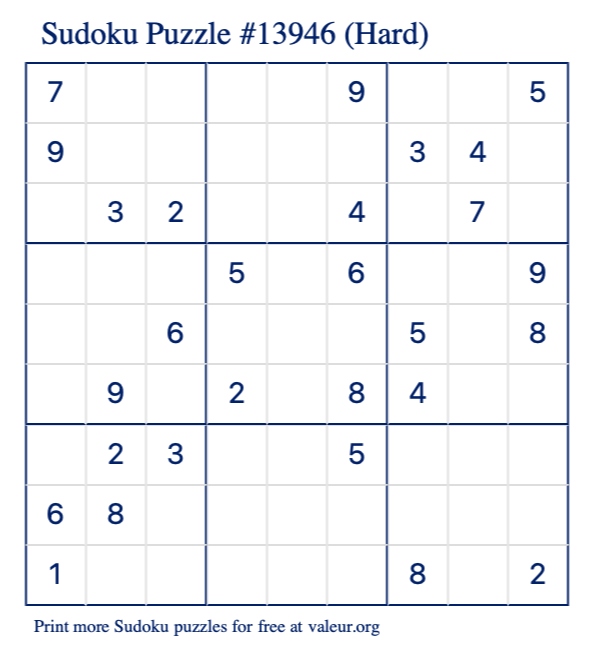 Free Printable Hard Sudoku Puzzle number 13946
