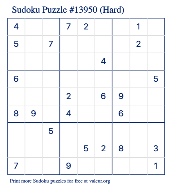 Free Printable Hard Sudoku Puzzle number 13950