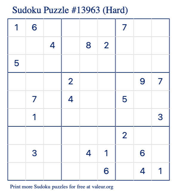 Free Printable Hard Sudoku Puzzle number 13963