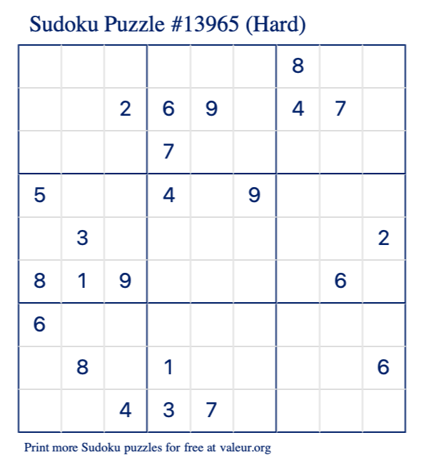 Free Printable Hard Sudoku Puzzle number 13965