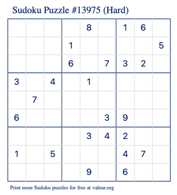 Free Printable Hard Sudoku Puzzle number 13975