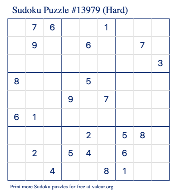 Free Printable Hard Sudoku Puzzle number 13979