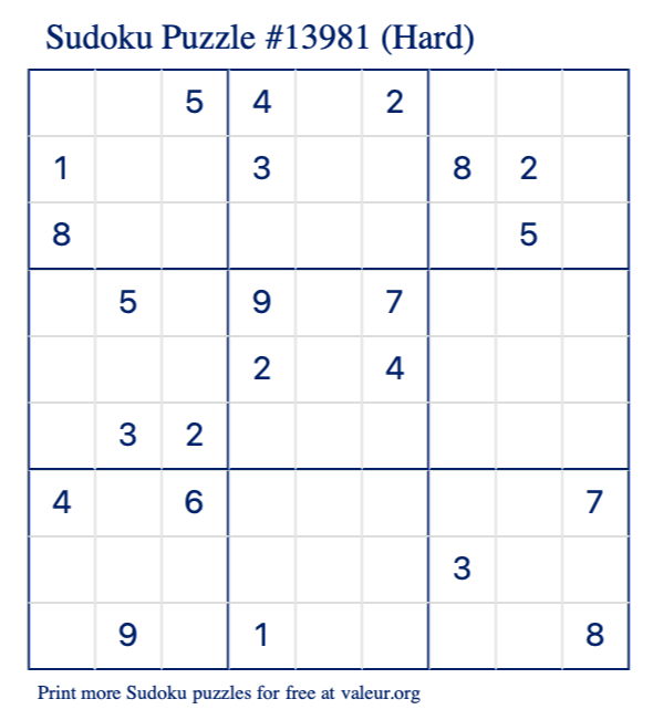 Free Printable Hard Sudoku Puzzle number 13981