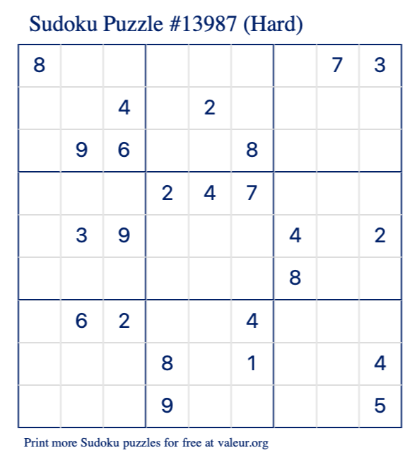 Free Printable Hard Sudoku Puzzle number 13987