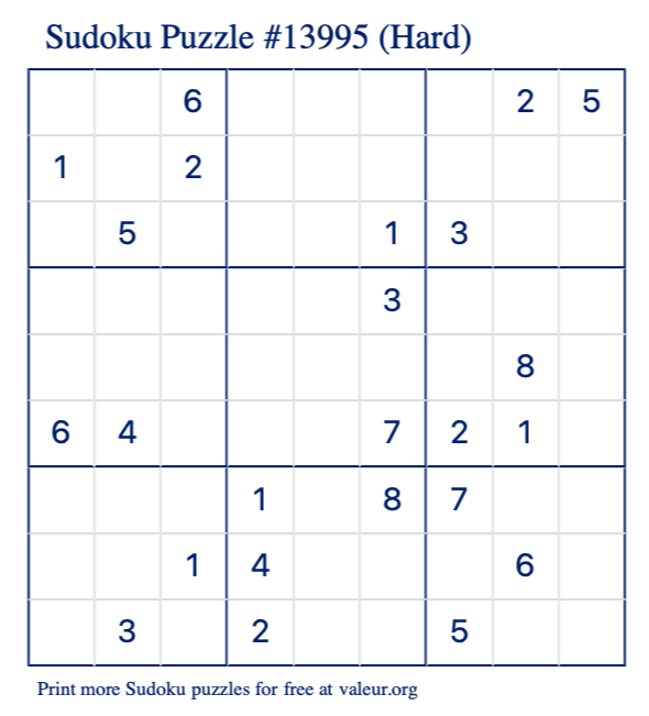Free Printable Hard Sudoku Puzzle number 13995