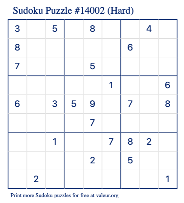 Free Printable Hard Sudoku Puzzle number 14002