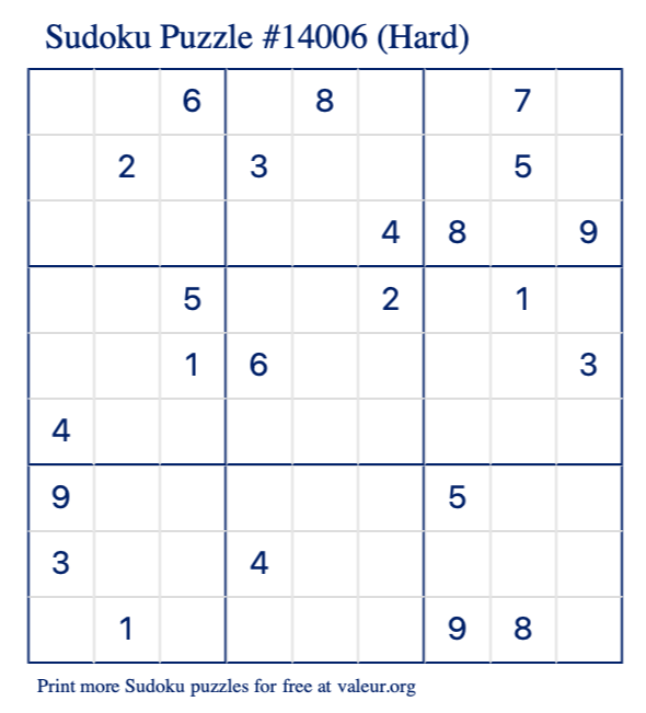 Free Printable Hard Sudoku Puzzle number 14006