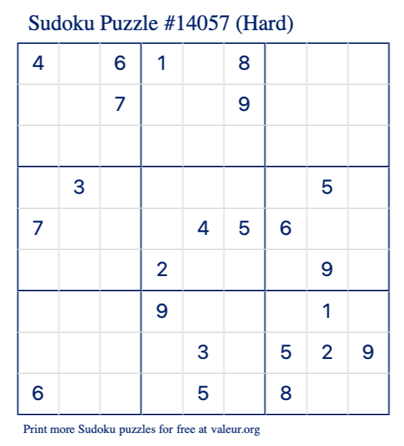 Free Printable Hard Sudoku Puzzle number 14057