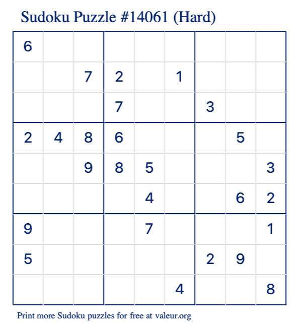 Free Printable Hard Sudoku Puzzle number 14061