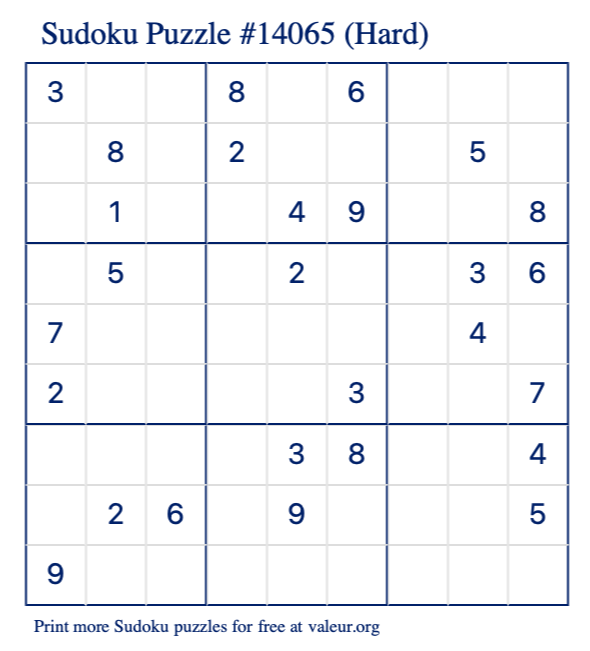 Free Printable Hard Sudoku Puzzle number 14065