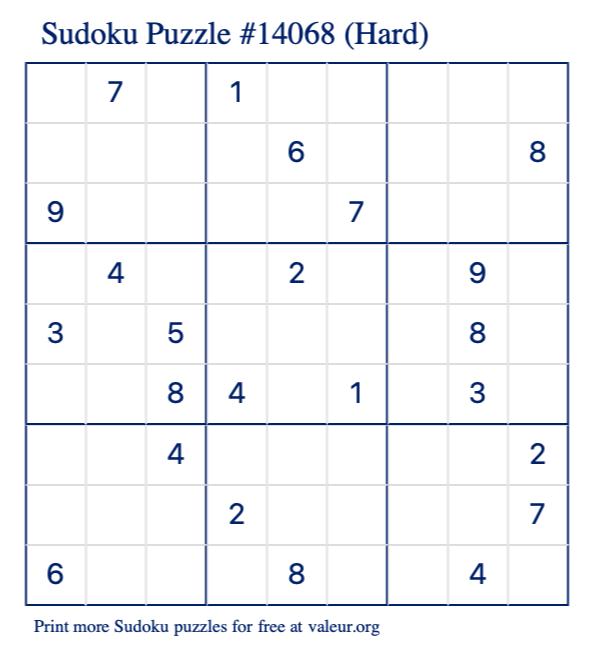Free Printable Hard Sudoku Puzzle number 14068