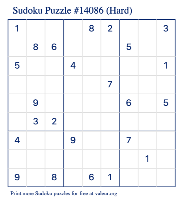 Free Printable Hard Sudoku Puzzle number 14086