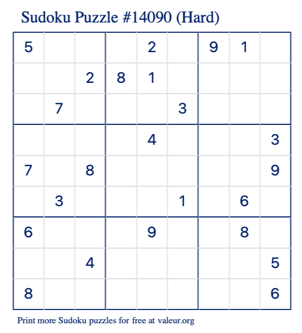 Free Printable Hard Sudoku Puzzle number 14090