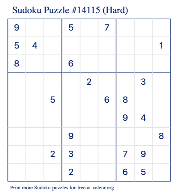 Free Printable Hard Sudoku Puzzle number 14115