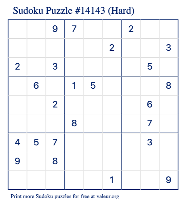 Free Printable Hard Sudoku Puzzle number 14143