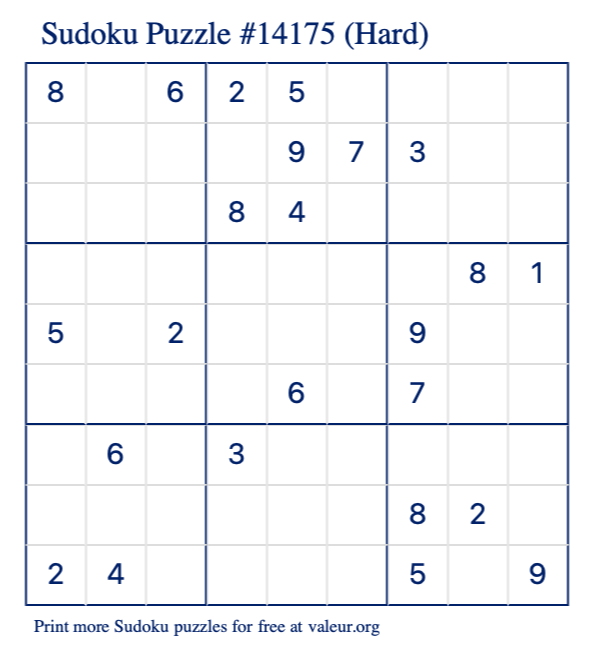 Free Printable Hard Sudoku Puzzle number 14175