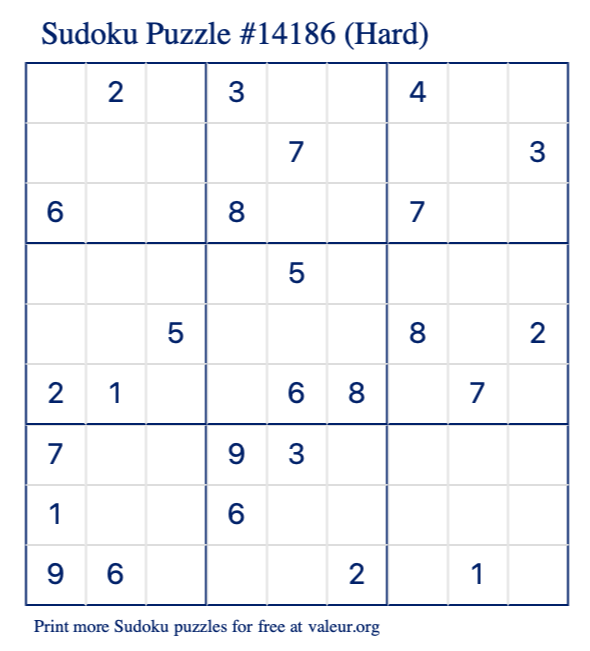 Free Printable Hard Sudoku Puzzle number 14186
