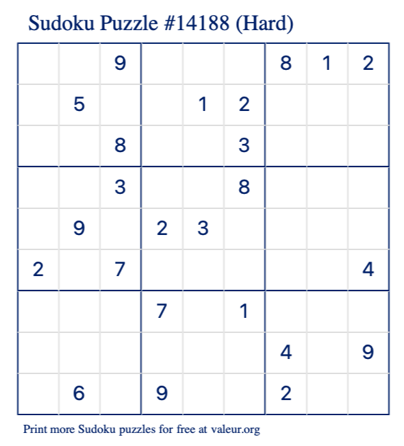 Free Printable Hard Sudoku with the Answer 14188