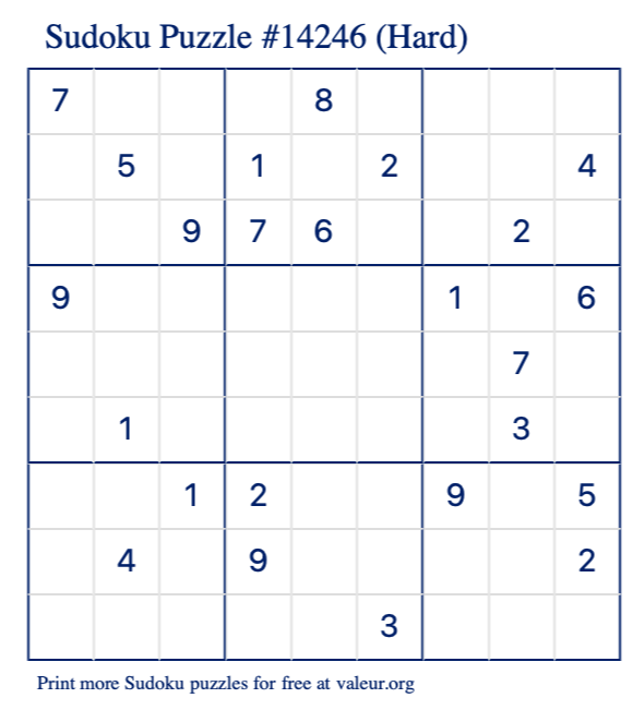 Free Printable Hard Sudoku Puzzle number 14246
