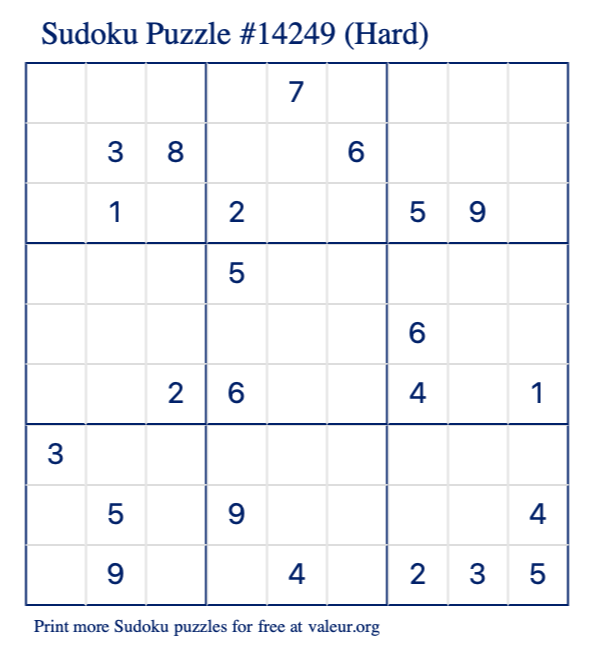 Free Printable Hard Sudoku Puzzle number 14249