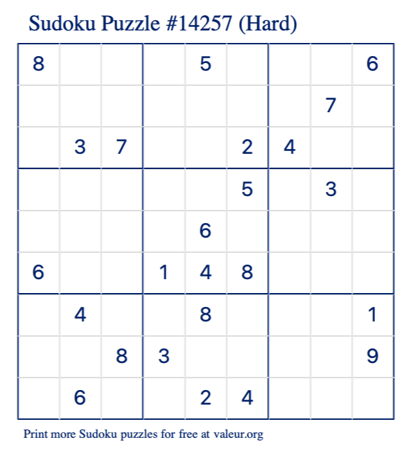 Free Printable Hard Sudoku Puzzle number 14257