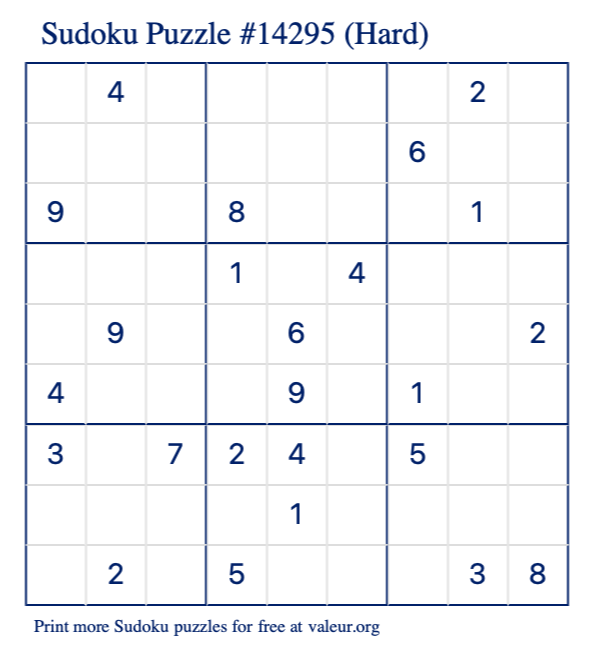 Free Printable Hard Sudoku Puzzle number 14295