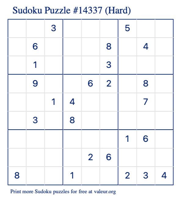 Free Printable Hard Sudoku with the Answer #14337