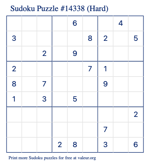 Free Printable Hard Sudoku Puzzle number 14338