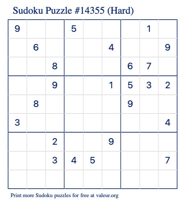 Free Printable Hard Sudoku Puzzle number 14355