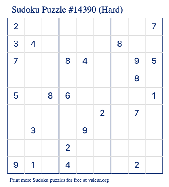 Free Printable Hard Sudoku Puzzle number 14390