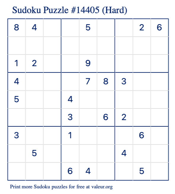 Free Printable Hard Sudoku Puzzle number 14405