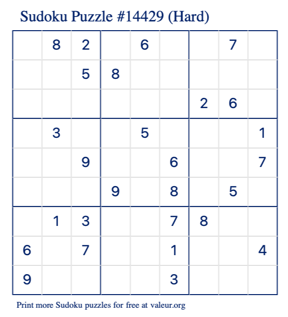 Free Printable Hard Sudoku Puzzle number 14429