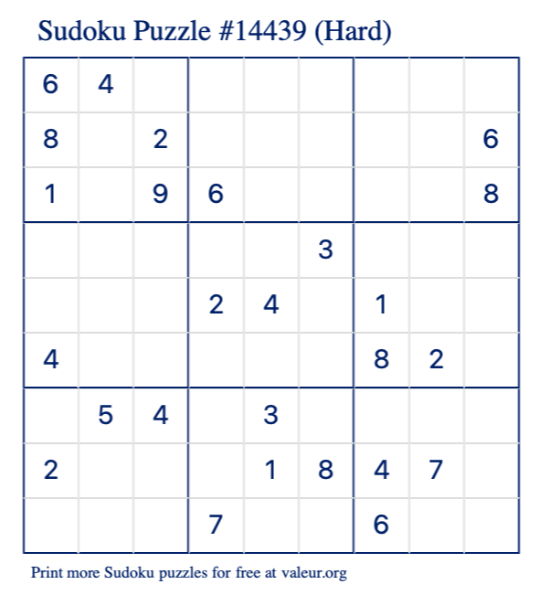 Free Printable Hard Sudoku Puzzle number 14439