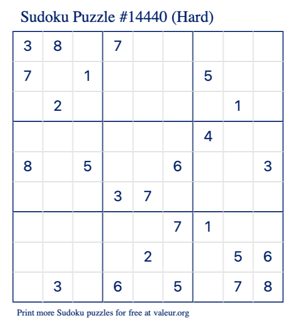 Free Printable Hard Sudoku Puzzle number 14440