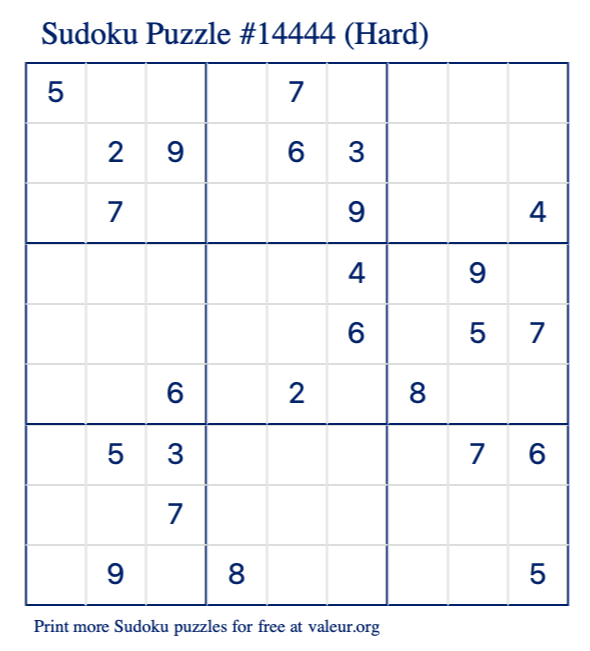 Free Printable Hard Sudoku Puzzle number 14444